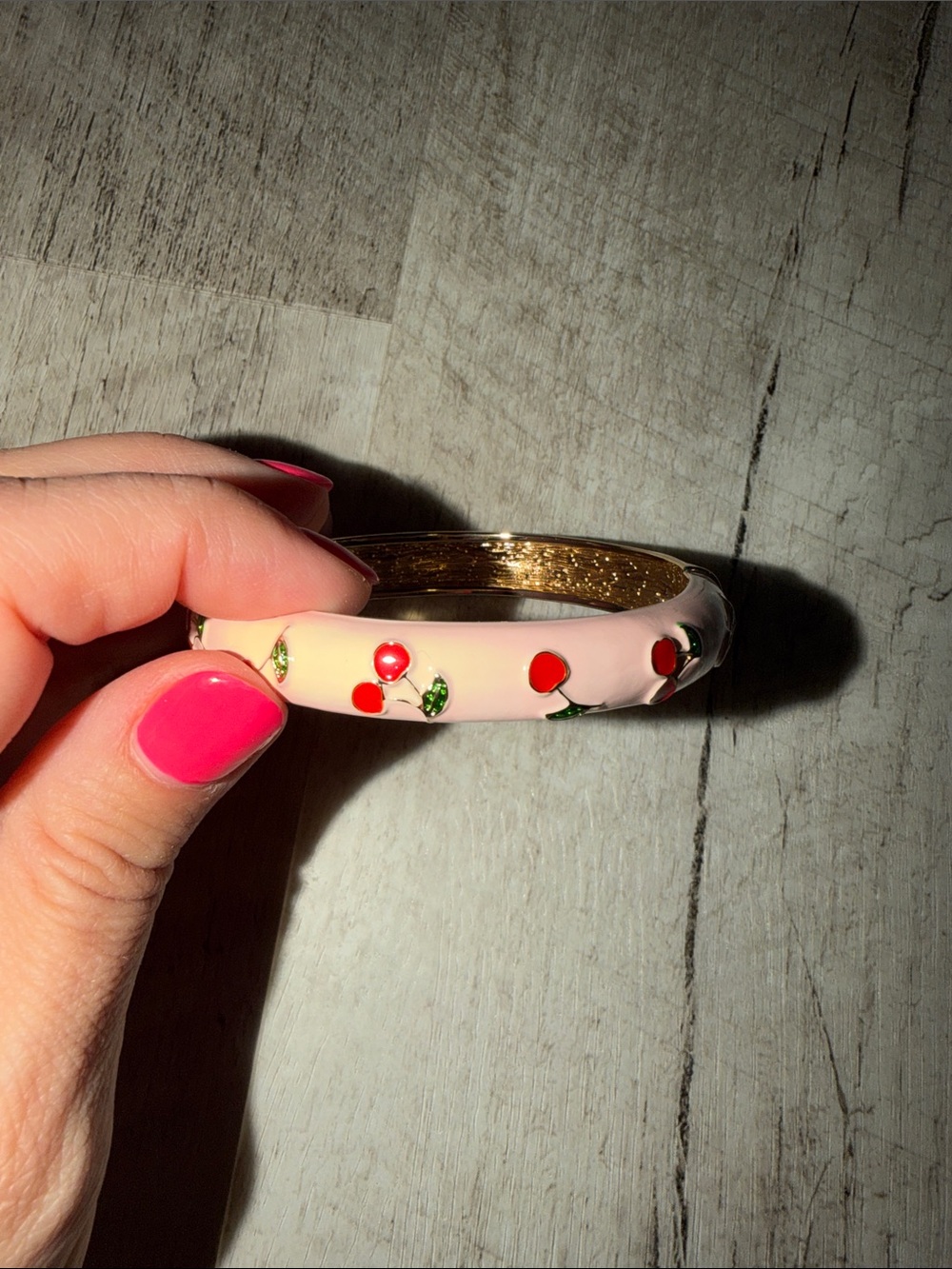 Piper K Pink Enamel Cherry Accent Gold-Tone Bracelet